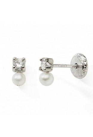 Boucles d'oreilles or gris 375/1000 et perles de culture 3 mm et oxydes de zirconium, by Stauffer by Stauffer