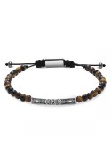 Bracelet TALISMAN Acier poli, perles 5mm Oeil de tigre et Polyester, Rochet HB57503