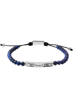 Bracelet TALISMAN Acier poli, perles 5mm Lapis lazulli et Polyester, Rochet HB57506
