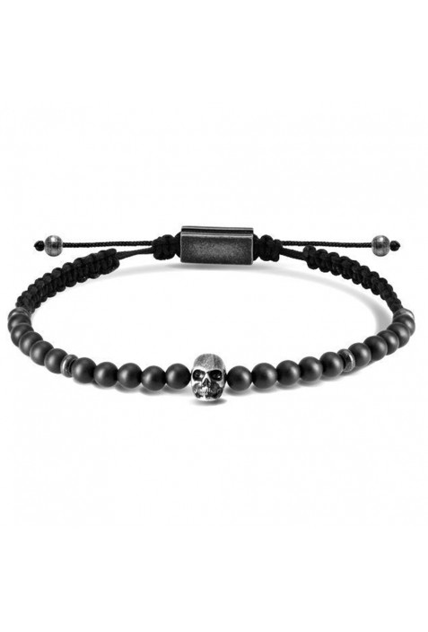 Bracelet SKULL perles Acier vintage Tête de mort et Agate Noire, Rochet HB70401