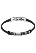 Bracelet MERCURY Cordons cuir, perles acier poli et carbone 21cm, Rochet HB5301