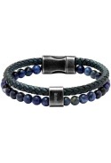 Bracelet KARMA 5mm Cuir tressé Marine et perles Lapis lazuli, Rochet HB562206