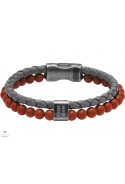 Bracelet KARMA 5mm Cuir tressé Gris et perles Jaspe rouge, Rochet HB562205
