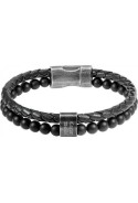 Bracelet KARMA 5cm Cuir tressé Noir et perles Agate noire, Rochet HB562201