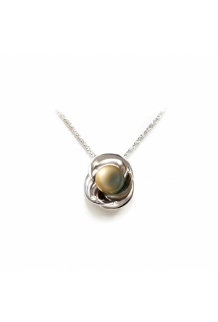 Collier ondine argent 925/1000, perle de Tahiti et diamants IZA B ML-005-PEN