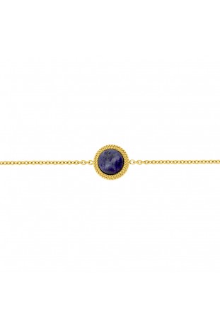 Bracelet femme acier doré jaune, chaîne forçat, lapis lazuli by Stauffer