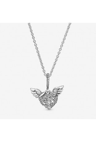 Collier Pandora, coeur pavé et ailes d'anges, argent 925/1000, 398505C01-45