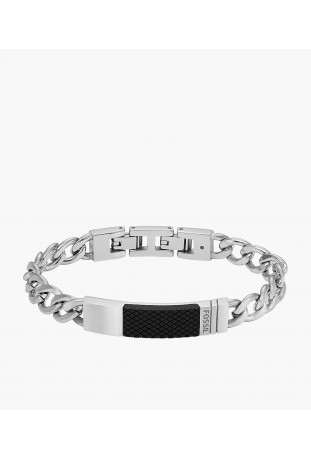 Bracelet Homme FOSSIL, chaîne avec plaque texturée, en acier, JF04411040