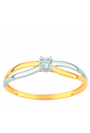 Bague solitaire or bicolore 375/1000, diamant 0,022 carat by Stauffer