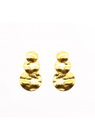 Boucles d'oreilles pendantes or jaune 375/1000, motifs ronds froissées, by Stauffer