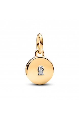 Charm pendentif Pandora, médaillon amour et gravable, en métal doré jaune 585/1000, 763066C01
