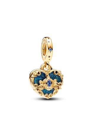 Charm pendentif double Pandora, Disney carrosse de Cendrillon et coeur, en métal doré jaune 585/1000, 763072C01