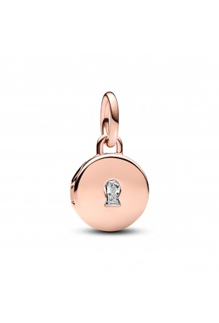 Charm pendentif Pandora, médaillon amour et gravable, en métal doré rose 585/1000, 783066C01