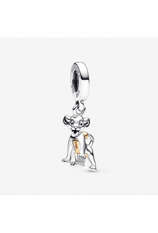 Charm pendentif Pandora, Simba Disney, 100e Anniversaire avec diamant de synthèse, argent 925/1000 et or 585/1000, 792749C01