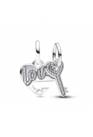 Charm pendentif double Pandora, séparable coeur et clé, en argent 925/1000, 793081C01