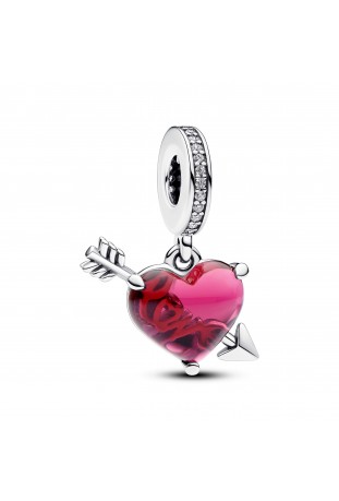 Charm pendentif Pandora, coeur rouge et flèche en verre de Murano, 793085C01