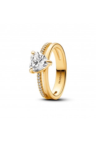 Bague Pandora Timeless, coeur anneau double, en métal doré or jaune 585/1000, 163100C01
