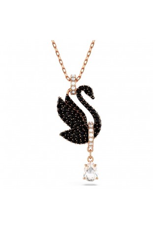 Collier pendentif Swarovski, Swan Cygne, Noir, Placage de ton or rosé, 5678045