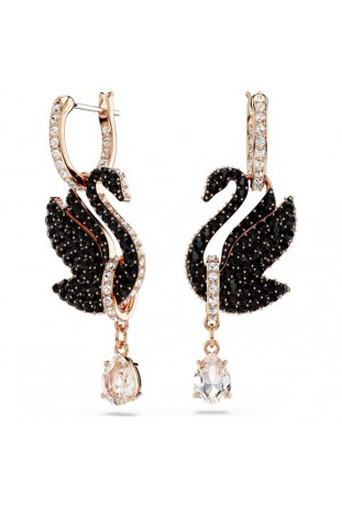 Boucles d'oreilles pendantes Swarovski, Swan Cygne, Noires, Placage de ton or rosé, 5678047