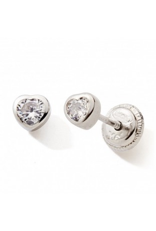 Boucles d'oreilles or gris 375/1000, coeur et oxydes de zirconium by Stauffer