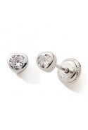 Boucles d'oreilles or gris 375/1000, coeur et oxydes de zirconium by Stauffer