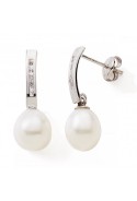 Boucles d'oreilles pendantes or gris 375/1000, perles de culture et oxydes de zirconium by Stauffer
