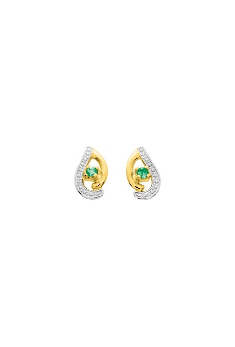 Boucles d'oreilles or bicolore 750/1000 et émeraudes taille brillant by Stauffer