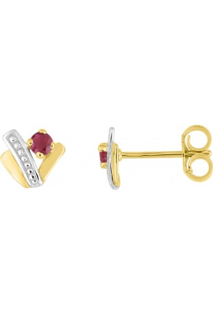 Boucles d'oreilles, or bicolore 375/1000, rubis taille brillant by Stauffer