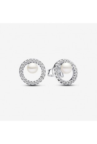 Boucles d'oreilles Pandora, halo pavé et perles de culture d'eau douce, en argent 925/1000, 293154C01