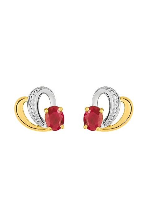 Boucles d'oreilles or bicolore 375/1000, rubis taille ovale by Stauffer