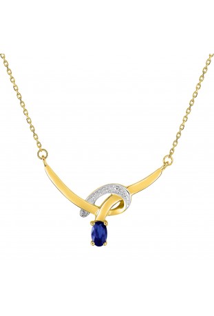 Collier or bicolore 375/1000, saphir bleu taille ovale by Stauffer