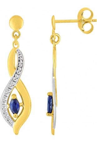 Boucles d'oreilles pendantes or bicolore 375/1000, saphirs bleus taille navette by Stauffer