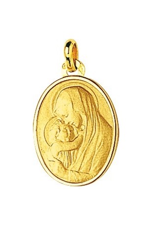 Médaille Vierge et l'enfant or jaune 375/1000, forme ovale by Stauffer