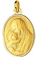 Médaille Vierge et l'enfant or jaune 375/1000, forme ovale by Stauffer