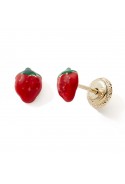 Boucles d'oreilles or jaune 375/1000, fraises laque rouge et verte by Stauffer