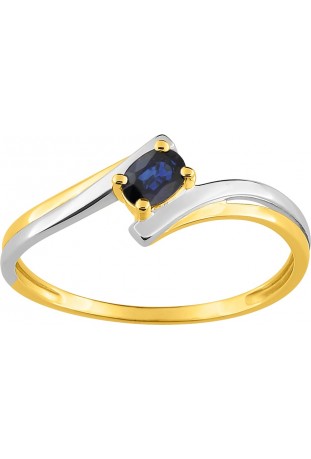 Bague or bicolore 375/1000, saphir bleu taille ovale by Stauffer