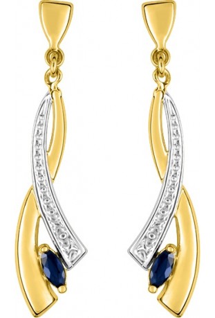Boucles d'oreilles pendantes or bicolore 375/1000 et saphirs bleus taille navette by Stauffer