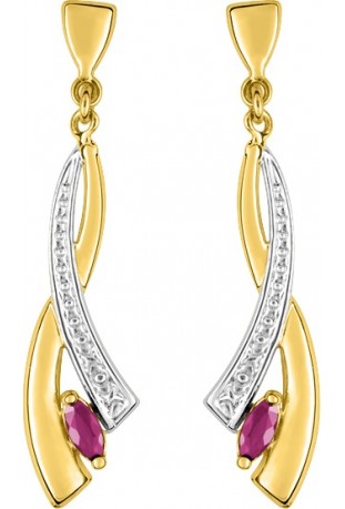 Boucles d'oreilles pendantes or bicolore 750/1000 et rubis taille navette by Stauffer