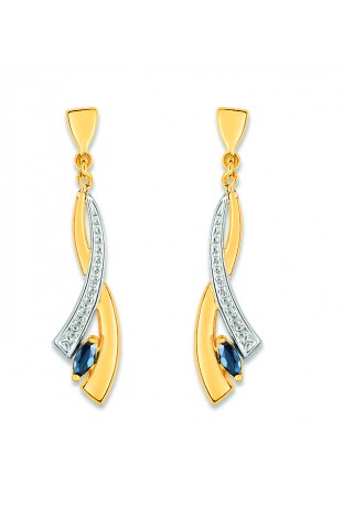 Boucles d'oreilles pendantes or bicolore 750/1000 et saphirs bleus taille navette by Stauffer