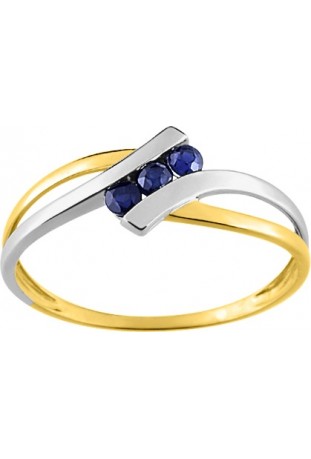 Bague or bicolore 750/1000, saphirs bleus taille brillant by Stauffer