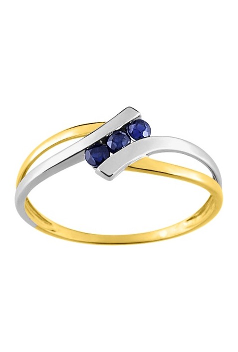 Bague or bicolore 750/1000, saphirs bleus taille brillant by Stauffer