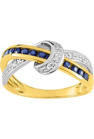 Bague or bicolore 750/1000, saphirs bleus et diamants taille brillant by Stauffer