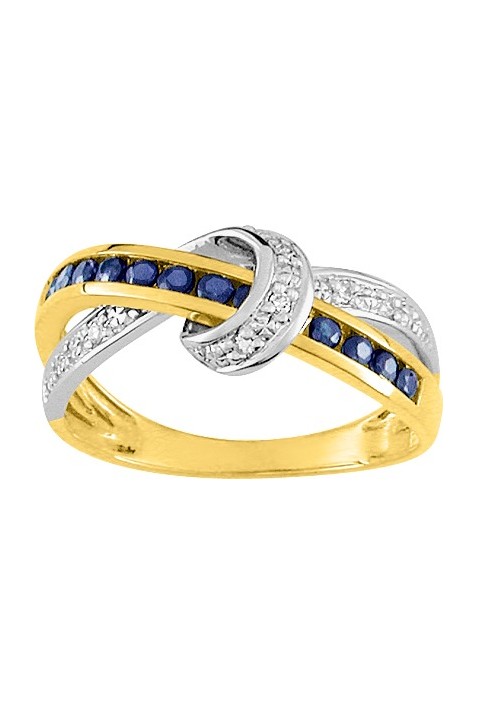 Bague or bicolore 750/1000, saphirs bleus et diamants taille brillant by Stauffer