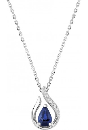Collier or gris 750/1000, saphir bleu taille poire et diamants taille brillant by Stauffer