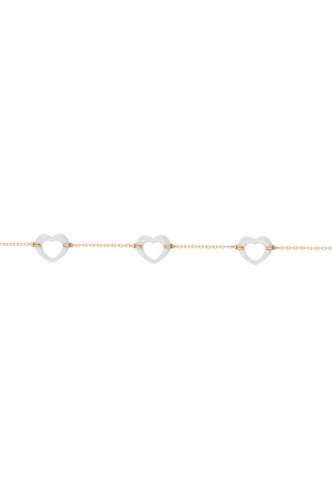 Bracelet plaqué or et Céramique blanche coeurs by Stauffer Ref. 1-36-0003