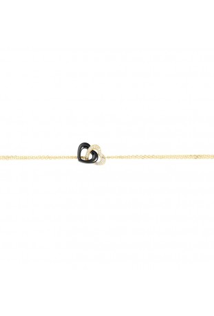 Bracelet plaqué or et Céramique noire double coeurs by Stauffer Ref. 1-36-0008