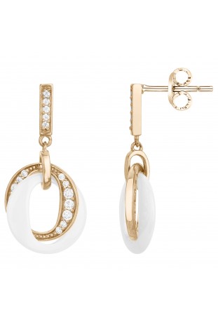 Boucles d'oreilles pendantes plaqué or et Céramique blanche et oxydes de zirconium by Stauffer Ref. 1-46-0002
