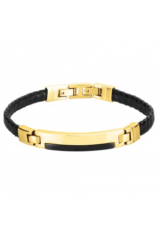 Bracelet acier IP jaune, cuir et déramique noire, Phebus Legend Ref. 35-1159