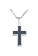 Collier acier et carbone bleu, motif croix Phebus Legend 75-0254