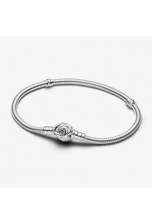 Bracelet Pandora Moments, mailles serpent, Rose in Bloom en argent 925/1000, 593211C00